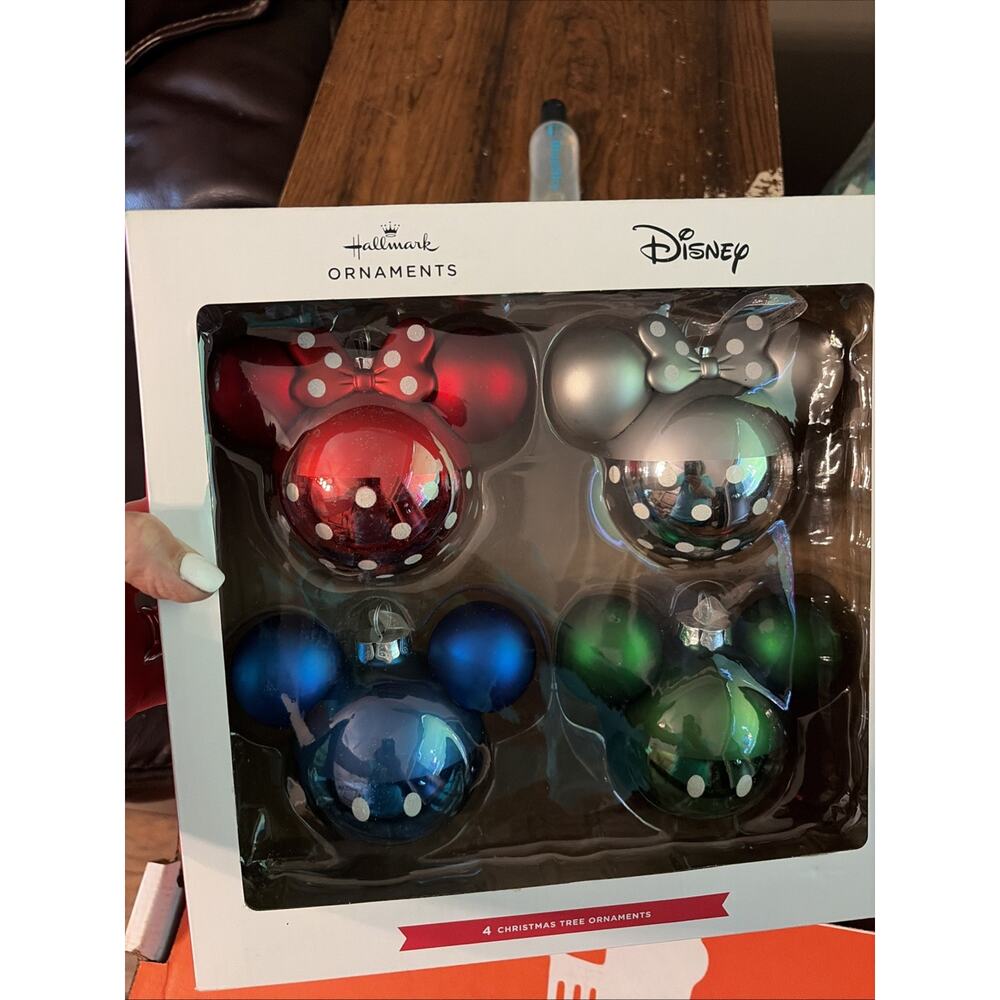 Disney Hallmark Ornaments Minnie Mickey Mouse Ears Christmas Glass 4-Pack NEW - Picture 4 of 5